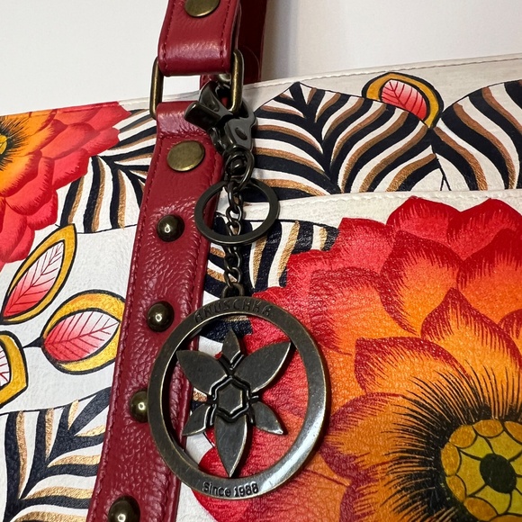 ANUSCHKA Purse Hand Painted Floral Flowers Leather Large Colourful Handbag - Picture 5 of 16